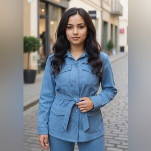 Vintage Slatzi Craft Screen Door Threads Jacket Blue Size 8 Belt White Mesh Snap